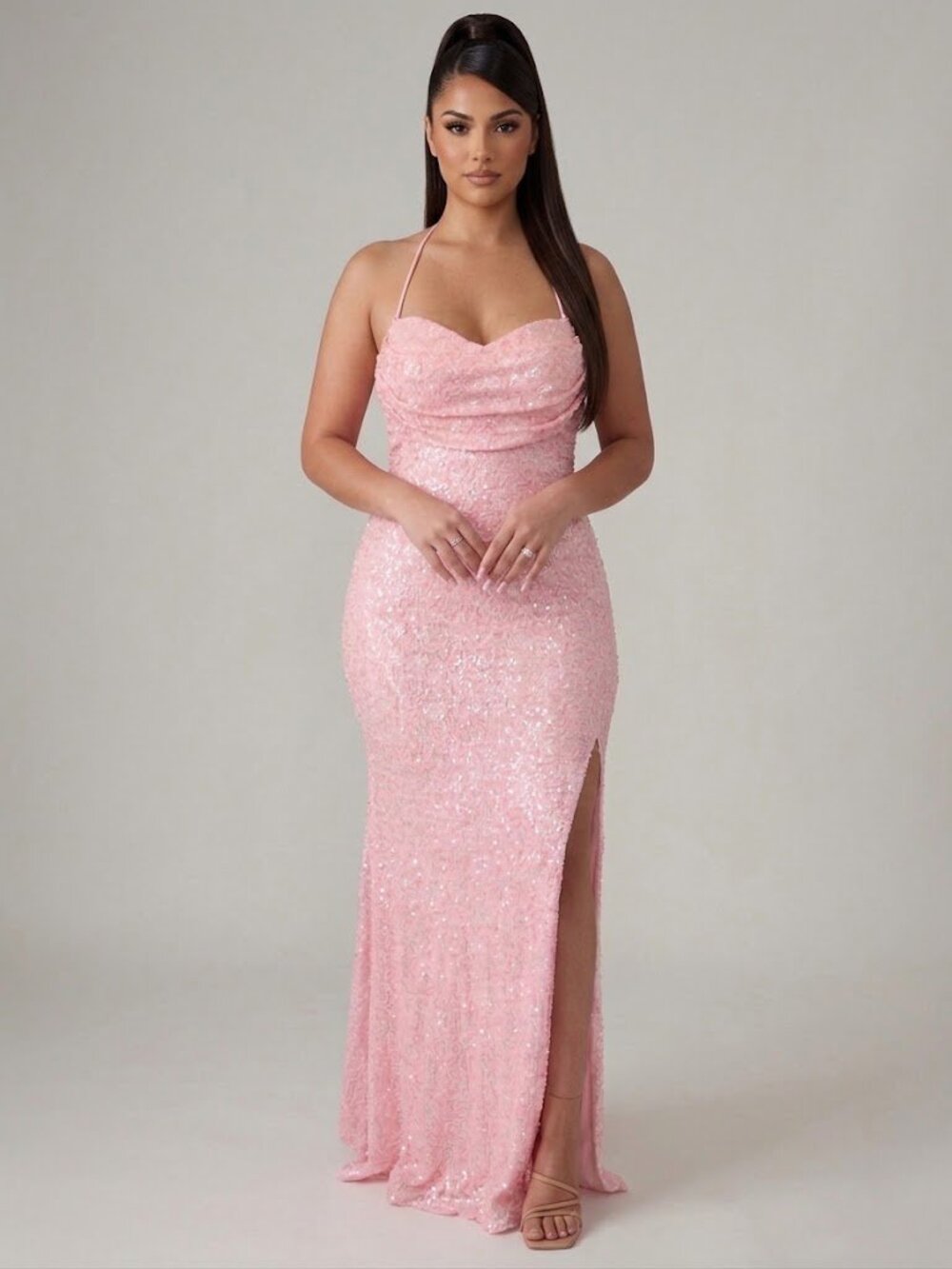 Pastel PINK Formal Floor Length Sequined Gown - NWT